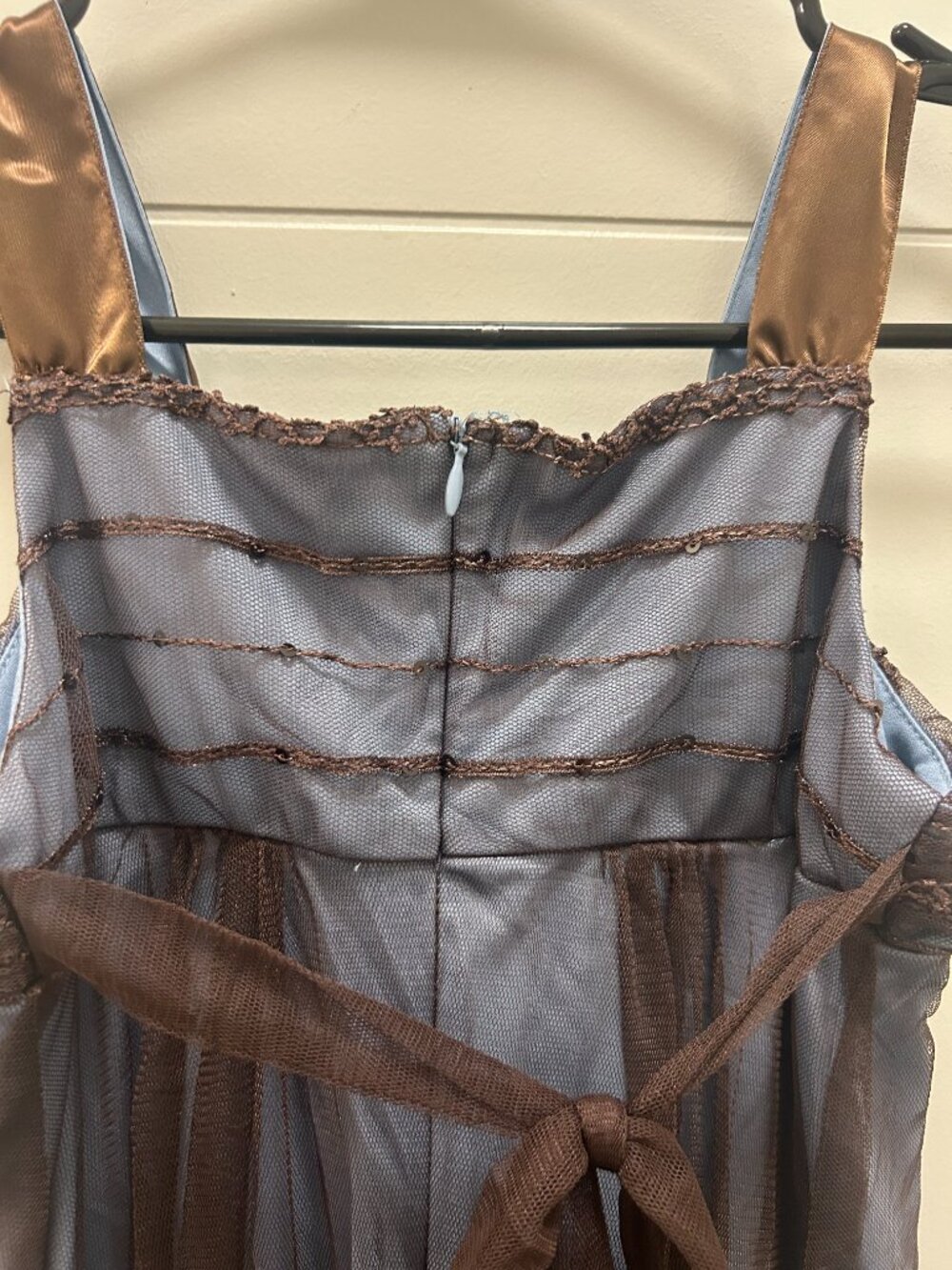 Bonnie Jean Girls Size 10 Blue Brown Mesh Dress Bow Empire Waist Formal Y2K - Picture 10 of 10